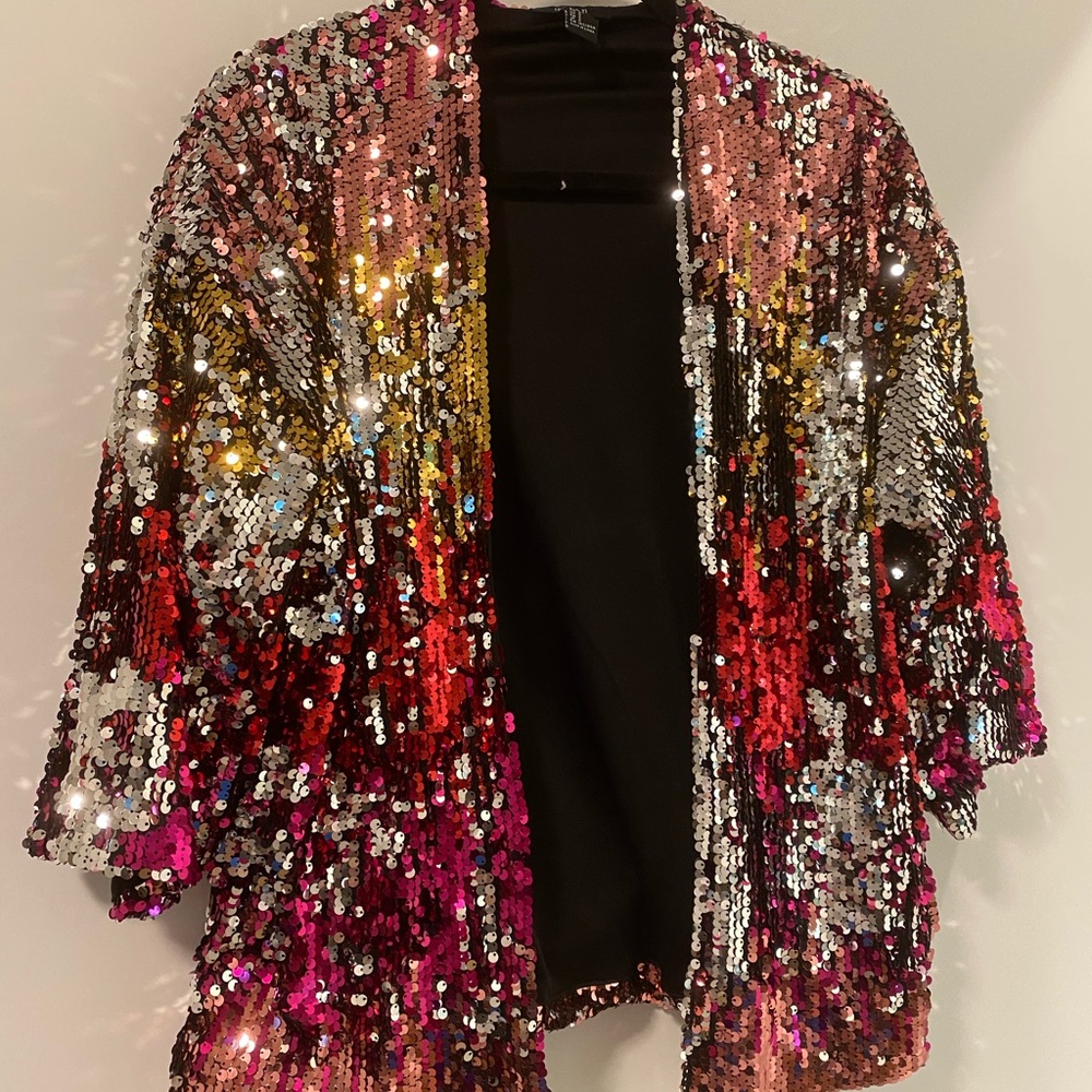 Color shift sequin open blazer